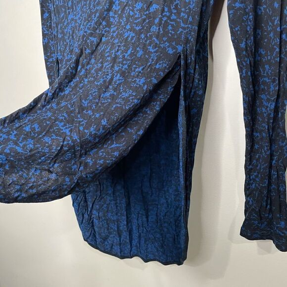 Aritzia Wilfred Blue & Black High Low Side Slit Long Sleeve Top - Picture 2 of 4